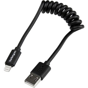StarTech.com 0.3m (1ft) Coiled Black Apple 8-pin Lightning Connector to USB Cable for iPhone / iPod / iPad - Cable for iPh