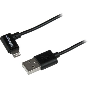StarTech.com 2m (6ft) Angled Black Apple 8-pin Lightning Connector to USB Cable for iPhone / iPod / iPad - First End: 1 x 