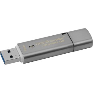 Kingston 8GB DataTraveler Locker+ G3 USB 3.0 Flash Drive - 8 GB - USB 3.0 - 80 MB/s Read Speed - 10 MB/s Write Speed - Sil