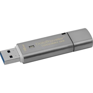 Kingston DataTraveler Locker+ G3 16 GB USB 3.0 Flash Drive - Silver - 135 MB/s Read Speed - 20 MB/s Write Speed - 5 Year W