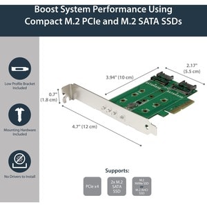 StarTech.com M.2 Adapter - 3 Port - 1 x PCIe (NVMe) M.2 - 2 x SATA III M.2 - SSD PCIE M.2 Adapter - M2 SSD - PCI Express SSD