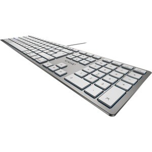 CHERRY KC 6000 SLIM Keyboard - Cable Connectivity - USB Interface - English (UK) - Silver, White - Scissors Keyswitch - 10