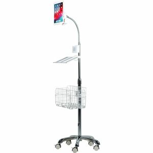 CTA Digital Heavy-Duty Gooseneck Floor Stand with VESA Plate and Storage Basket for 7-14 Inch Tablets - Up to 14" Screen S