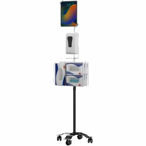 CTA Digital Compact Security Gooseneck Floor Stand for 7-13 Inch Tablets with Sanitizing Station & Automatic Soap Dispense