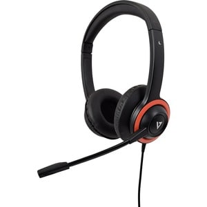V7 Safe Sound HA530E Wired Over-the-head, On-ear Stereo Headset - Black, Red - Binaural - Circumaural - 32 Ohm - 20 Hz to 