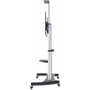 SOPORTE DE TV TIPO CARRO ALTURA AJUSTABLE PANTALLA 60" A 100"PLATEADO Y NEGRO - 100kg Capacidad - 4 Ruedas - Aluminio - 70