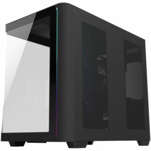 M580PLUS ATX Mid Tower Gaming Computer Case (Black) - ATX, Micro ATX, ITX - 270° Panoramic Curved Glass - Digital Display 