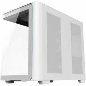 M580PLUS ATX Mid Tower Gaming Computer Case (White) - ATX, Micro ATX, ITX - 270° Panoramic Curved Glass - Digital Display 