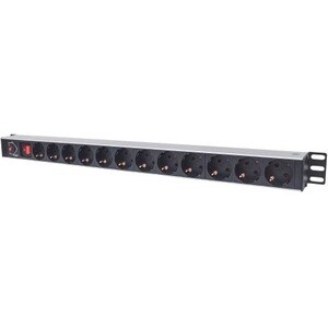 Vertical Rackmount 12-Way Power Strip - German Type, With On/Off Switch and Overload Protection, 1.6m Power Cord (2 PIN EU