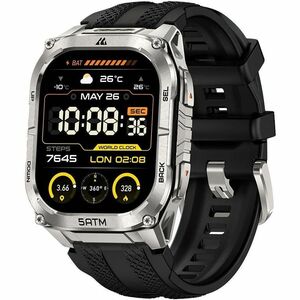 Kospet TANK M4C Smart Watch - Square Case Shape - Silver Body Color - Stainless Steel, Zinc Alloy Case Material - Silicone