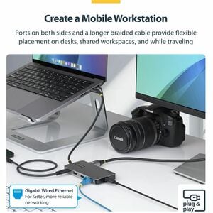 StarTech.com 9 Anschluss(e) USB 3.2 Typ C Docking Station für Notebook, Mobile Workstation, Kartenleser, Tastatur, Maus, M