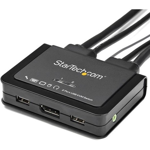 StarTech.com 2 Port DisplayPort KVM Switch - 4K 60Hz - UHD DP 1.2 USB KVM Switch w/ 4ft Cables & Audio - Bus Powered & Rem