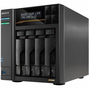 Asustor Lockerstor 4 Gen3 AS6804T, 4 Bay NAS, AMD Ryzen Quad-Core 2.3 GHz, 16GB RAM ECC DDR5, 4 M.2 NVMe Slots, Dual 5GbE 