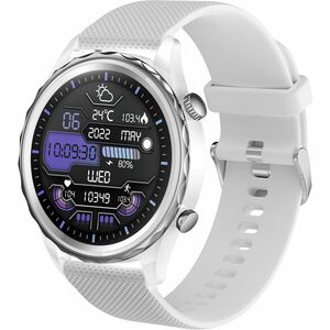 Carneo Queen HR+ Smart Watch - 11 mm Case Thickness - 44 mm Case Width - Silver, White Body Color - Metal, Mineral Glass, 