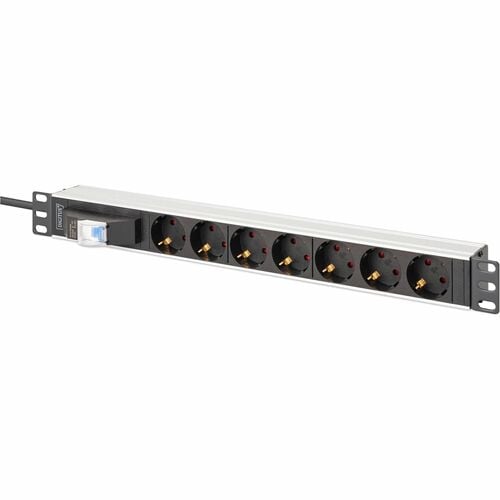 Digitus Aluminium Steckdosenleiste, 7-fach mit Leitungsschutzschalter. Rack-Kapazität: 1U, Montage: Horizontal/Vertikal, G