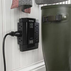 CyberPower CSP600WSU Professional 6 - Outlet Surge with 1200 J - Clamping Voltage 800V, NEMA 5-15P, Wall Tap, 2 - 2.4 Amps