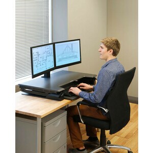 Ergotron WorkFit-TL, Sit-Stand Desktop Workstation - TAA Compliant Version - Dark Gray Rectangle Top - 40 lb Capacity - He