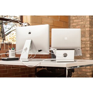 Raised and Rotatable Aluminium Laptop Stand - Up to 43.2 cm (17") Screen Support - 24 cm Depth - Desktop - Silicone, Brush