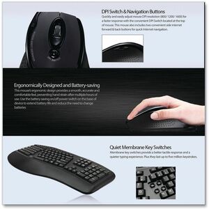 Adesso Tru-Form WKB-1500GB Keyboard & Mouse - English (US) - 1 Each - USB Membrane Wireless RF 2.40 GHz Keyboard - 105 Key