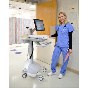 Ergotron StyleView 医疗车 - 8 kg 容量 - 4 脚轮 - 塑料, 镀锌钢, 铝 - 灰, 白, 抛光铝