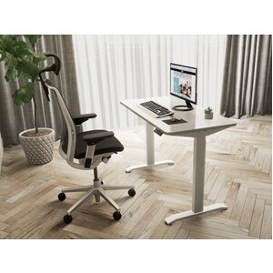 Burea assis/debout Urban Factory ERGO - Blanc Rectangle Haut - Blanc Base - Réglable en hauteur x 1180 mm Largeur de la ta