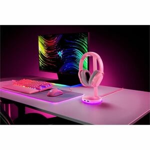 Razer Headset Stand - 27.7 cm Height - Aluminum - Quartz - For Headset - USB Hub, Built-in USB Port, Non-slip Base, Damage