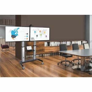 StarTech.com Dual TV Cart, 60in VESA TVs up to 50kg/110lb each, Height Adjustable Mobile Display Mount/Cart, Rolling TV Ca