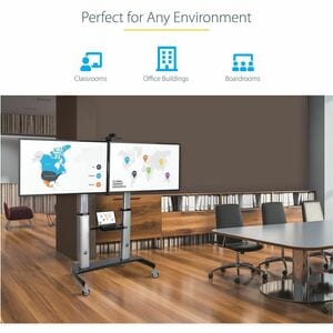 StarTech.com Dual TV Cart, 60in VESA TVs up to 50kg/110lb each, Height Adjustable Mobile Display Mount/Cart, Rolling TV Ca