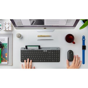 Logitech K580 键盘 - 无线 连接 - 英文（美国） - 灰 - Bluetooth/RF - 10 m - 2.40 GHz - 手机, 台式计算机 - PC, Mac - AAA 支持的电池尺寸
