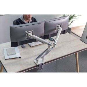 Amer Mounts HYDRA2A Desk Mount for Display Screen, Curved Screen Display, Monitor - Space Gray, Textured White - 2 Display