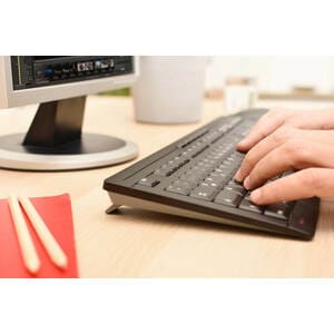 CHERRY STREAM Keyboard - Cable Connectivity - USB Interface - English (UK) - QWERTY Layout - Scissors Keyswitch - 10 Hot K