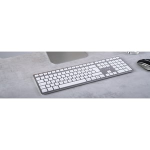 CHERRY Slim KW 9100 Keyboard - Wireless Connectivity - English (US) - Silver - SX Keyswitch - Bluetooth/RF - 4 - 2.40 GHz 