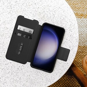 OtterBox Strada Carrying Case (Folio) Samsung Galaxy S23 Smartphone - Shadow (Black) - Drop Resistant - Metal, Leather, Po