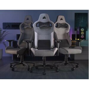 Corsair T3 RUSH Fabric Gaming Chair (2023) - Grey/Charcoal - For Gaming - Fabric, Nylon, Memory Foam - Charcoal, Gray