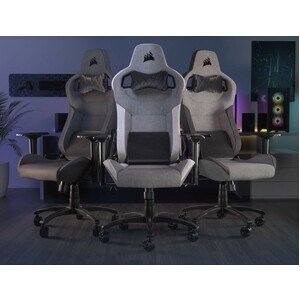 Corsair T3 RUSH Fabric Gaming Chair (2023) - Grey/White - For Gaming - Fabric, Nylon, Memory Foam - White, Gray