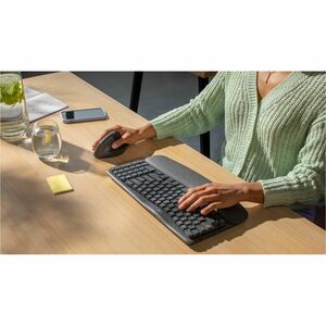 Logitech Wave Keys Keyboard - Wireless Connectivity - USB Interface - Spanish - QWERTY Layout - Graphite - Bluetooth - 10 