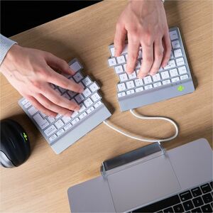 R-Go Split Break Keyboard - Wireless Connectivity - USB Type C Interface - Belgian - AZERTY Layout - White - Scissors Keys