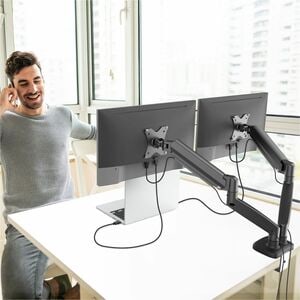 j5create JTSA102 Mounting Arm for Monitor - Black - Landscape/Portrait - Height Adjustable - 2 Display(s) Supported - 43.2
