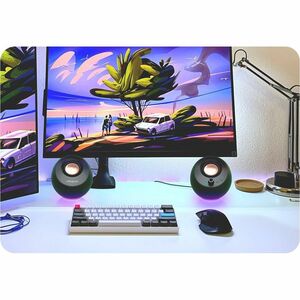 Creative Pebble Pro 2.0 Portable Bluetooth Speaker System - 10 W RMS - White - Desktop - 80 Hz to 20 kHz - Headphone