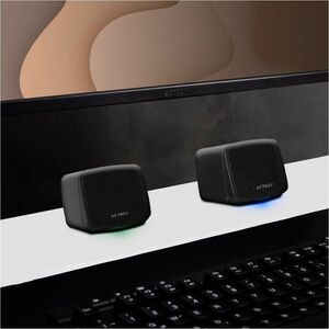Bocinas Acteck para Computo Elant Cube AS430 / 3.5 mm + USB / 6 W / Sonido Estereo 2.0 / RGB / Advanced Negro
