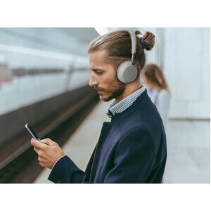 BH72 with Charging Stand Gray USB-A - Microsoft Certified Teams Standard Bluetooth Wireless Headset Discrete Hidden Boom A
