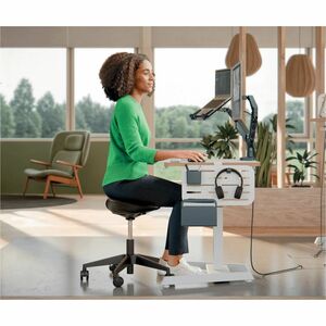 ACCO Utility Stool - Adjustable Seat - Dual Density Foam (DDF), Artificial Leather Seat - 5-star Base - Black