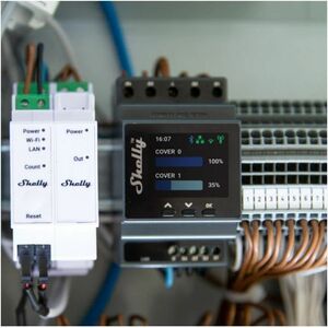 Shelly Pro 4PM Dual Cover - WiFi + Ethernet + Bluetooth modul 2 db motoros redőny vezérlésére, DIN-sínre szerelhető