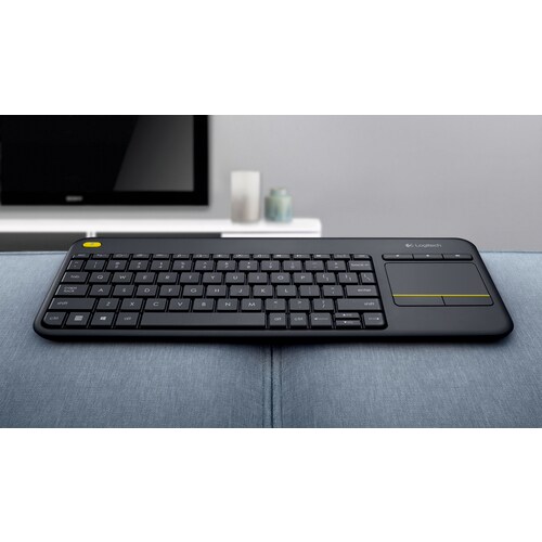Logitech K400 Plus Keyboard - Wireless Connectivity - USB Interface - TouchPad - English (UK) - QWERTY Layout - Black - RF