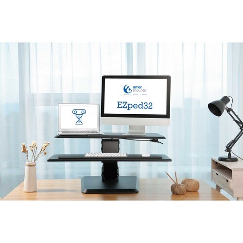 Amer Mounts Height Adjustable Multipurpose Desktop Riser - 17 kg Load Capacity - 50.5 cm Height x 80 cm Width x 80.5 cm De