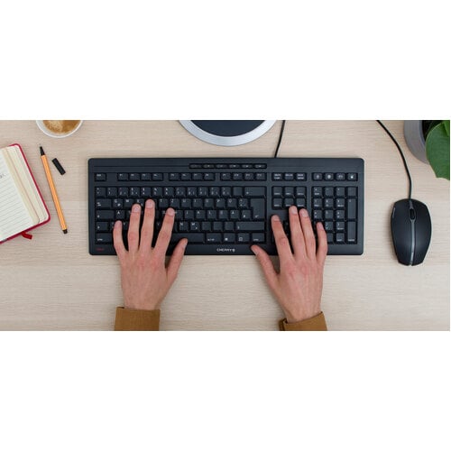 CHERRY STREAM Keyboard - Cable Connectivity - USB Interface - Spanish - Black - Scissors Keyswitch - 105 Key(s) - MS Offic