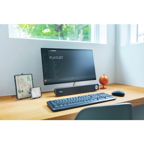 Trust Arys Enceinte PC, 12 Watt, Barre de Son PC, Alimentation USB, Jack 3,5 mm, Haut Parleur pour Ordinateur Portable, Ta
