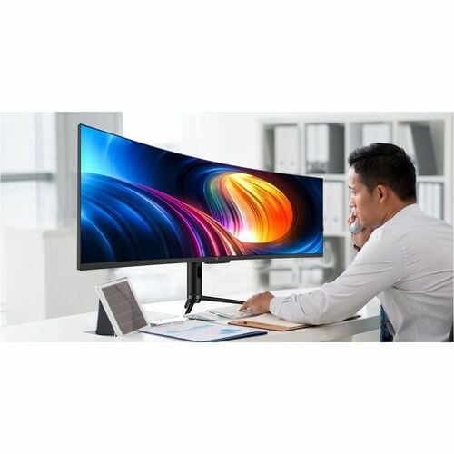 Moniteur LED V7 L490DQ-HAS-E 49" Class Dual Quad HD (DQHD) Écran incurvé - 32:9 - Noir - 124,5 cm (49") Viewable - Vertica