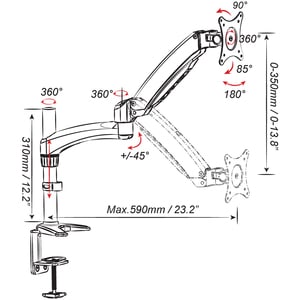 Amer Mounts Single Monitor Mount With Articulating Arm - HYDRA 1 arm articulating monitor mount with desk clamp