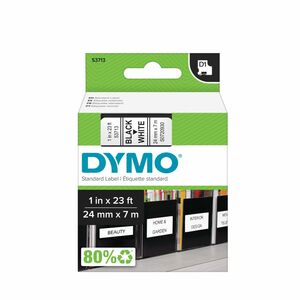 Etiquette polyvalente Dymo 53713 - 25,40 mm Largeur x 7,01 m Longueur - Transfert thermique - Noir, Blanc - Plastique - 1 